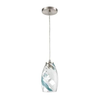 Atlas Lighting Turbulence 5in 1-Light Pendant | Modern Satin Nickel and Multicolor Glass | Kitchen Island & Dining Room | Model CL12473-NK