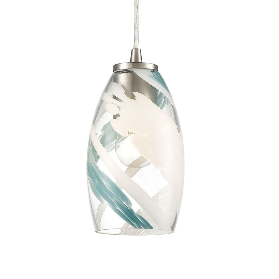 Atlas Lighting Turbulence 5in 1-Light Pendant | Modern Satin Nickel and Multicolor Glass | Kitchen Island & Dining Room | Model CL12473-NK