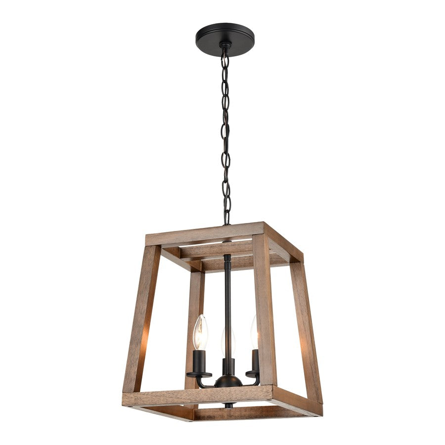 Atlas Lighting Barrow 12in 3-Light Chandelier | Transitional Matte Black and Birchwood Wood | Kitchen Island & Dining Room | Model CL12523-BK