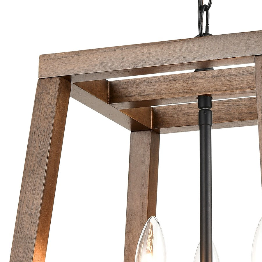 Atlas Lighting Barrow 12in 3-Light Chandelier | Transitional Matte Black and Birchwood Wood | Kitchen Island & Dining Room | Model CL12523-BK
