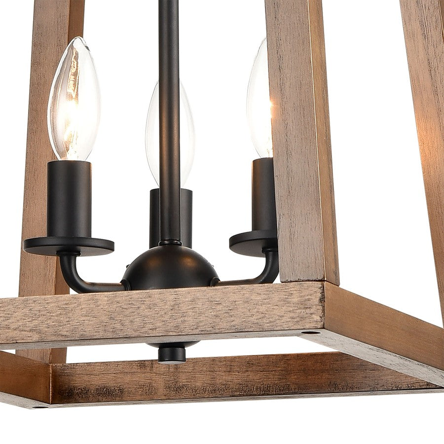 Atlas Lighting Barrow 12in 3-Light Chandelier | Transitional Matte Black and Birchwood Wood | Kitchen Island & Dining Room | Model CL12523-BK
