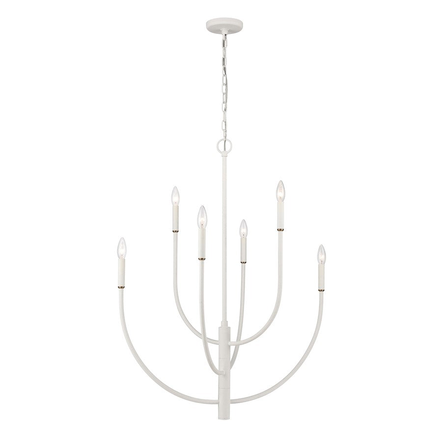 Atlas Lighting Continuance 30in 6-Light Chandelier | Modern White Coral and Satin Brass Metal | Dining Room & Living Room | Model CL12524-WH