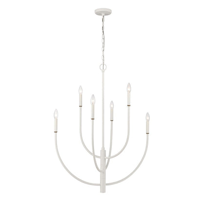 Atlas Lighting Continuance 30in 6-Light Chandelier | Modern White Coral and Satin Brass Metal | Dining Room & Living Room | Model CL12524-WH
