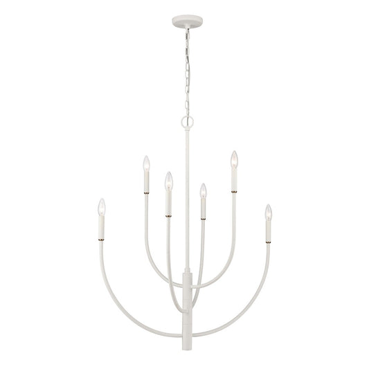 Atlas Lighting Continuance 30in 6-Light Chandelier | Modern White Coral and Satin Brass Metal | Dining Room & Living Room | Model CL12524-WH