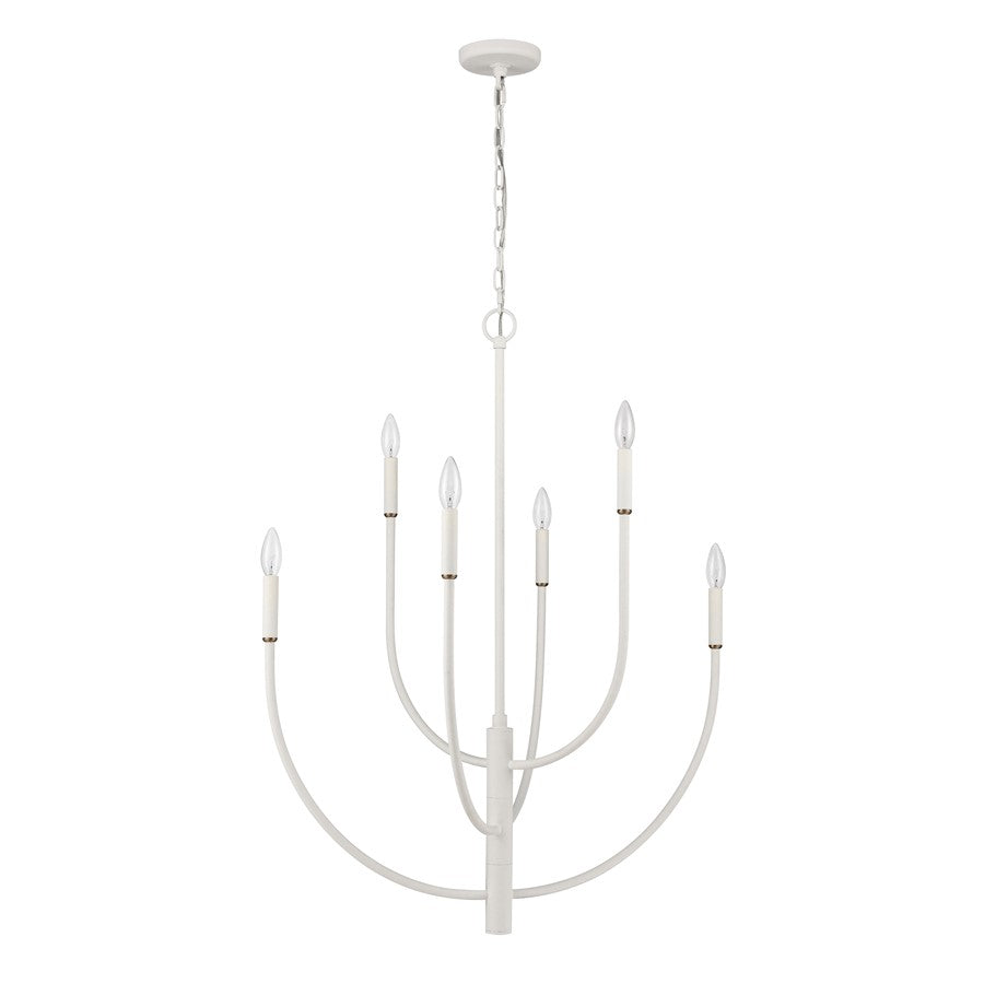 Atlas Lighting Continuance 30in 6-Light Chandelier | Modern White Coral and Satin Brass Metal | Dining Room & Living Room | Model CL12524-WH