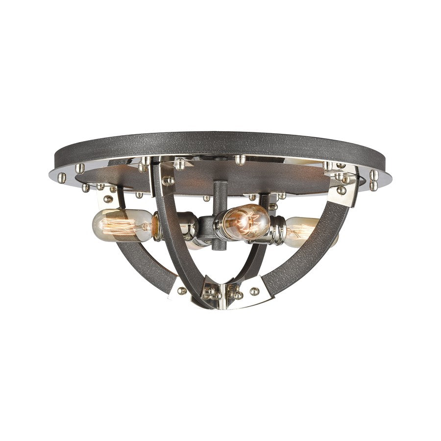 Atlas Lighting Riveted Plate 19in 4-Light Flush Mount | Industrial Silverdust Iron and Polished Nickel | Kitchen & Hallway | Model CL12525-SV