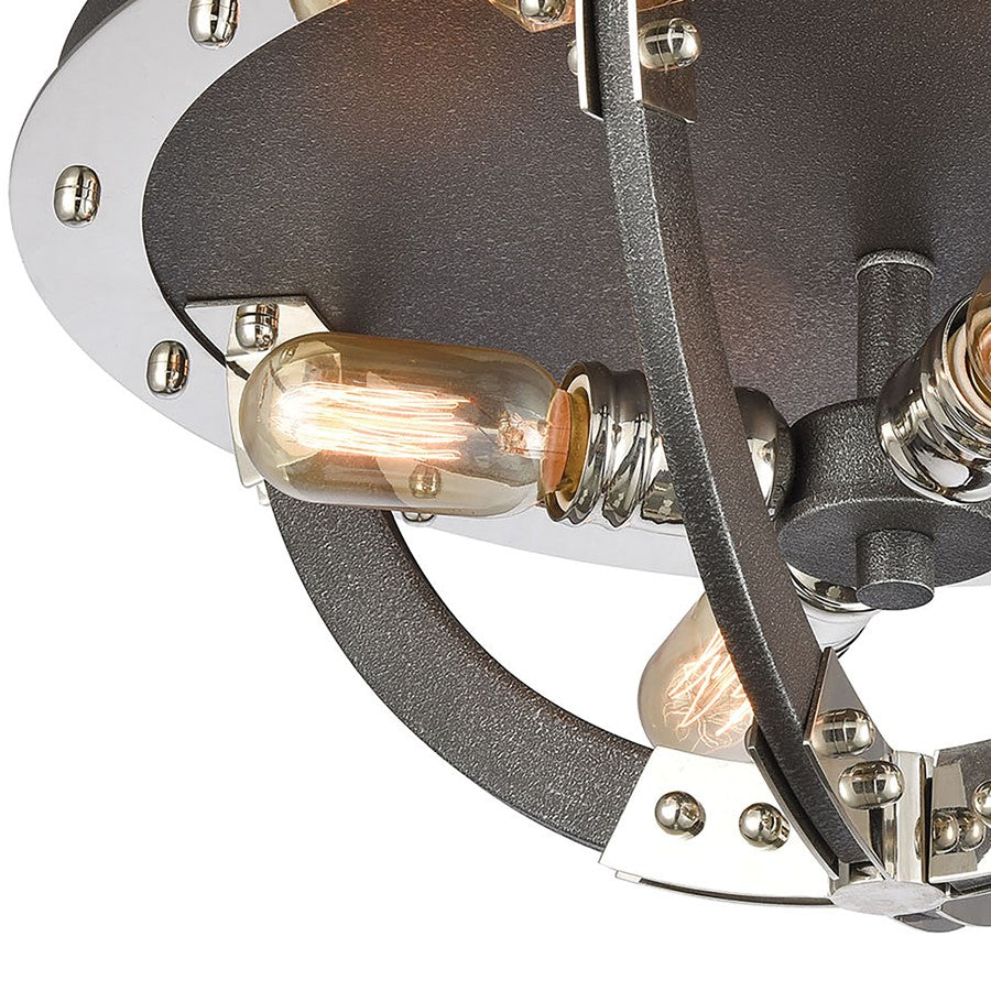 Atlas Lighting Riveted Plate 19in 4-Light Flush Mount | Industrial Silverdust Iron and Polished Nickel | Kitchen & Hallway | Model CL12525-SV