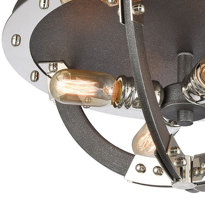 Atlas Lighting Riveted Plate 19in 4-Light Flush Mount | Industrial Silverdust Iron and Polished Nickel | Kitchen & Hallway | Model CL12525-SV