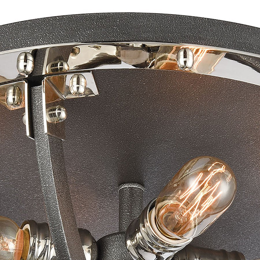 Atlas Lighting Riveted Plate 19in 4-Light Flush Mount | Industrial Silverdust Iron and Polished Nickel | Kitchen & Hallway | Model CL12525-SV