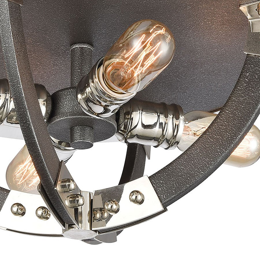 Atlas Lighting Riveted Plate 19in 4-Light Flush Mount | Industrial Silverdust Iron and Polished Nickel | Kitchen & Hallway | Model CL12525-SV