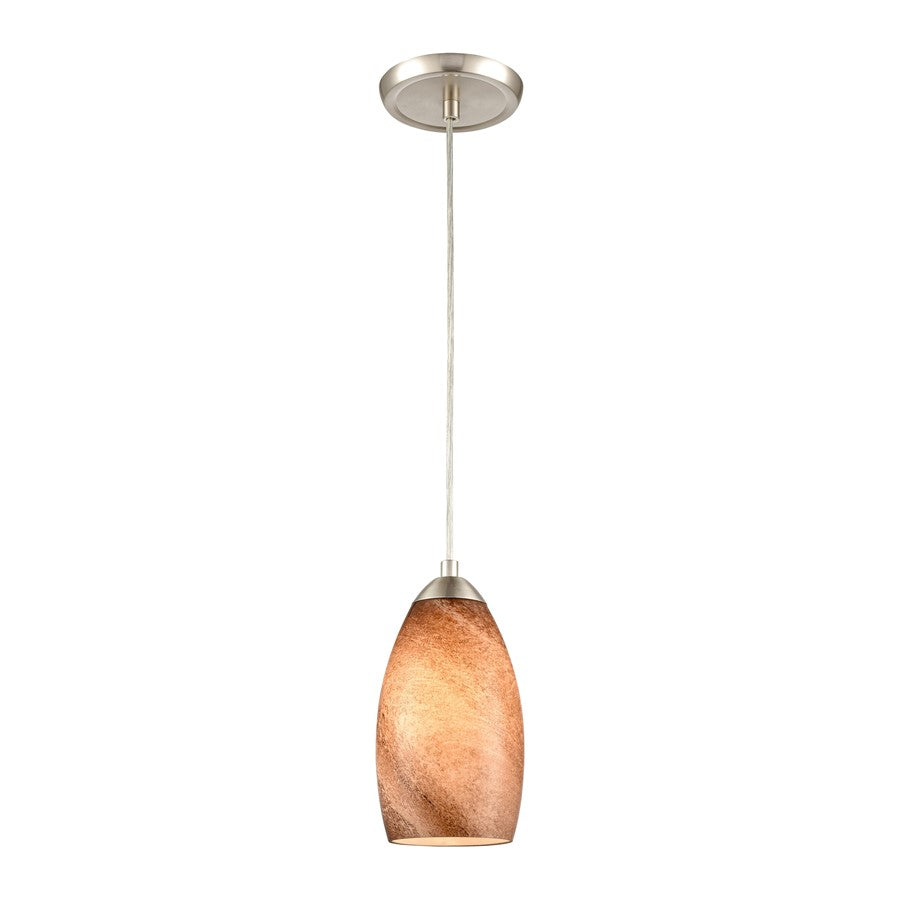 Atlas Lighting Planetario 5in 1-Light Mini Pendant | Modern Satin Nickel and Light Brown Glass | Kitchen Island & Dining Room | Model CL12526-BN
