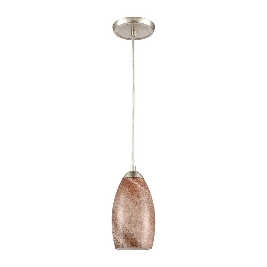 Atlas Lighting Planetario 5in 1-Light Mini Pendant | Modern Satin Nickel and Light Brown Glass | Kitchen Island & Dining Room | Model CL12526-BN