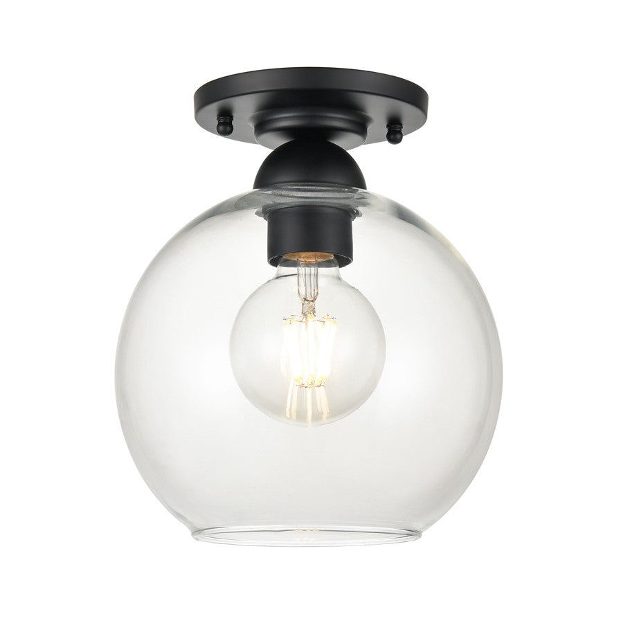 Atlas Lighting Soren 7.75in 1-Light Semi-Flush Mount | Modern Matte Black and Clear Glass | Hallway & Bedroom | Model CL12527-BK