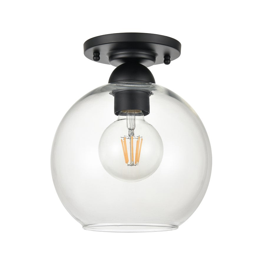 Atlas Lighting Soren 7.75in 1-Light Semi-Flush Mount | Modern Matte Black and Clear Glass | Hallway & Bedroom | Model CL12527-BK