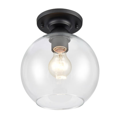 Atlas Lighting Soren 7.75in 1-Light Semi-Flush Mount | Modern Matte Black and Clear Glass | Hallway & Bedroom | Model CL12527-BK