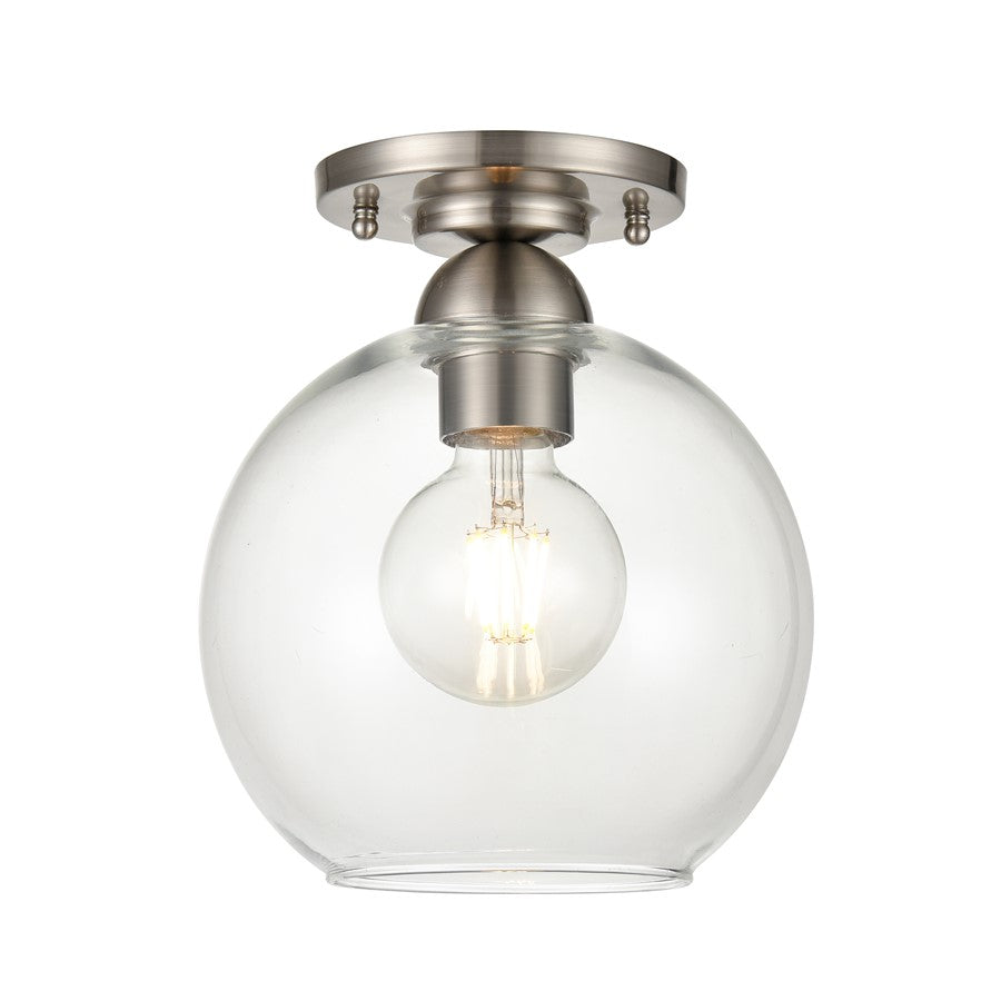 Atlas Lighting Soren 7.75in 1-Light Semi-Flush Mount | Modern Brushed Nickel and Clear Glass | Hallway & Bedroom | Model CL12527-NK