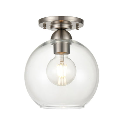 Atlas Lighting Soren 7.75in 1-Light Semi-Flush Mount | Modern Brushed Nickel and Clear Glass | Hallway & Bedroom | Model CL12527-NK