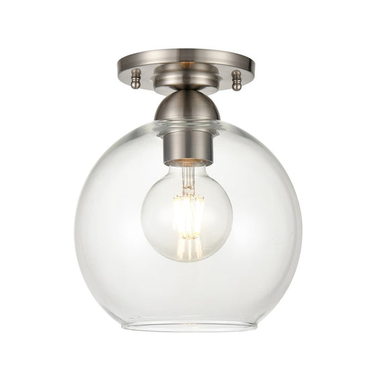 Atlas Lighting Soren 7.75in 1-Light Semi-Flush Mount | Modern Brushed Nickel and Clear Glass | Hallway & Bedroom | Model CL12527-NK