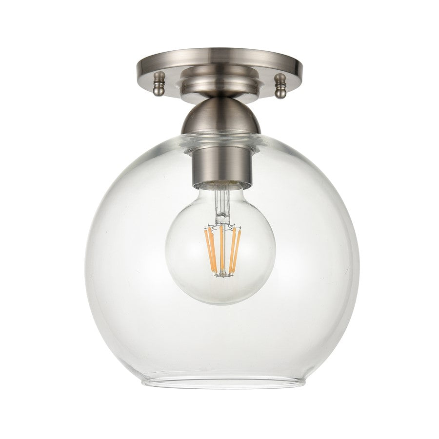 Atlas Lighting Soren 7.75in 1-Light Semi-Flush Mount | Modern Brushed Nickel and Clear Glass | Hallway & Bedroom | Model CL12527-NK