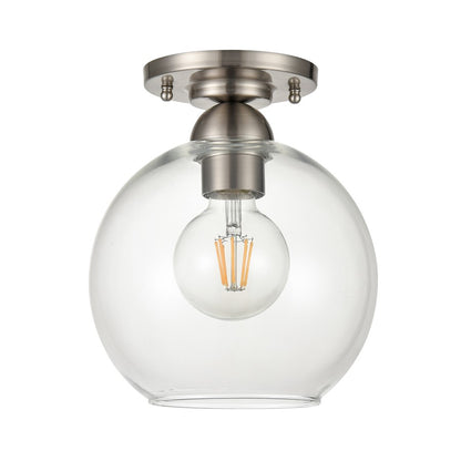 Atlas Lighting Soren 7.75in 1-Light Semi-Flush Mount | Modern Brushed Nickel and Clear Glass | Hallway & Bedroom | Model CL12527-NK