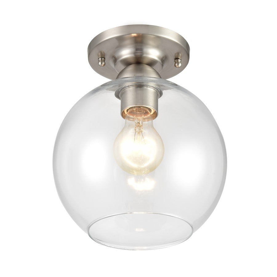Atlas Lighting Soren 7.75in 1-Light Semi-Flush Mount | Modern Brushed Nickel and Clear Glass | Hallway & Bedroom | Model CL12527-NK