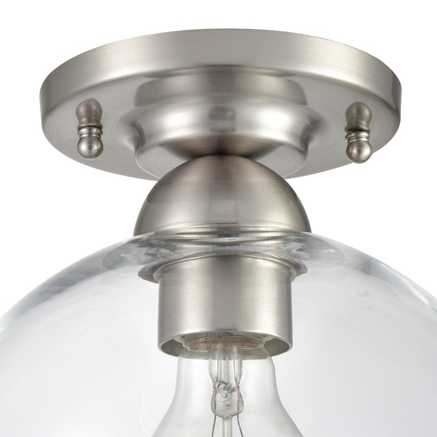 Atlas Lighting Soren 7.75in 1-Light Semi-Flush Mount | Modern Brushed Nickel and Clear Glass | Hallway & Bedroom | Model CL12527-NK