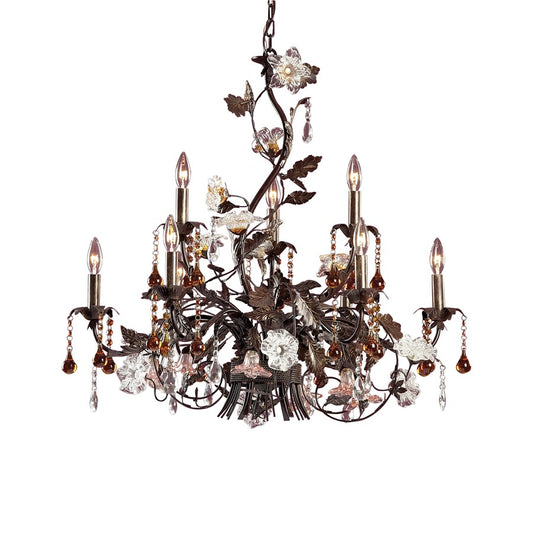 Atlas Lighting Cristallo Fiore 33in 9-Light Chandelier | Traditional Bronze Metal and Multicolor Crystal | Dining Room & Foyer | Model CL12530-BZ