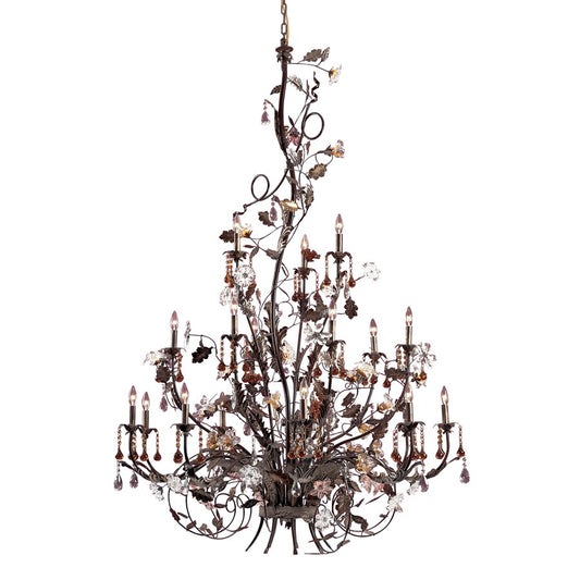 Atlas Lighting Cristallo Fiore 56in 18-Light Chandelier | Traditional Bronze Metal and Multicolor Crystal | Grand Dining Room | Model CL12531-BZ
