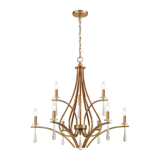 Atlas Lighting Katania 30in 9-Light Chandelier | Transitional Antique Gold Metal and Clear Crystal | Dining Room & Foyer | Model CL12533-GD