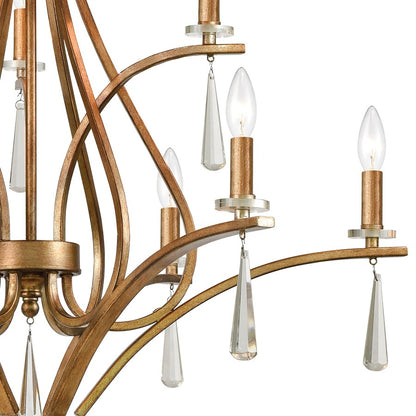 Atlas Lighting Katania 30in 9-Light Chandelier | Transitional Antique Gold Metal and Clear Crystal | Dining Room & Foyer | Model CL12533-GD
