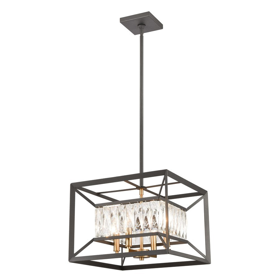 Atlas Lighting Starlight 15in 4-Light Chandelier | Modern Charcoal and Satin Brass Metal | Dining Room & Bedroom | 15 x 15 x 11 in | Model CL12538-BK