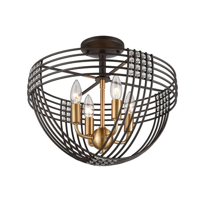 Atlas Lighting Concentric 16in 4-Light Semi-Flush Mount | Oil Rubbed Bronze and Satin Brass Metal | Entryway & Hallway | Model CL12541-BZ