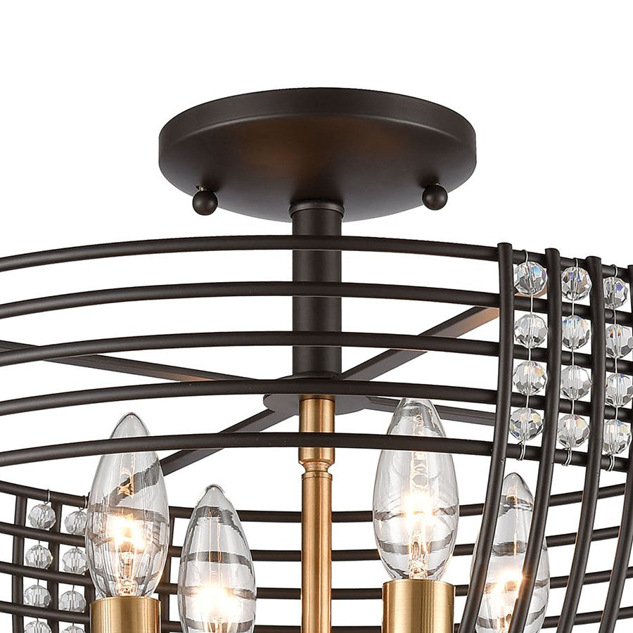 Atlas Lighting Concentric 16in 4-Light Semi-Flush Mount | Oil Rubbed Bronze and Satin Brass Metal | Entryway & Hallway | Model CL12541-BZ