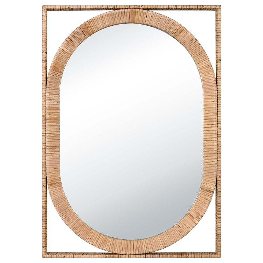 Atlas Lighting Baarlo 23in Oval Wall Mirror | Natural Rattan Frame | Bedroom & Entryway Accent | 23 x 33 x 2 in | Model MI11012-01