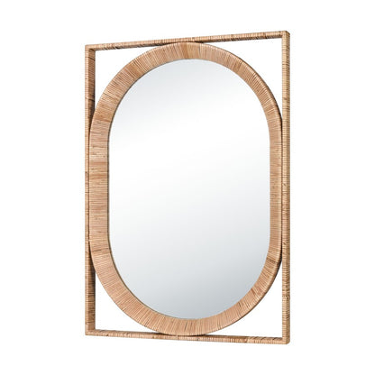 Atlas Lighting Baarlo 23in Oval Wall Mirror | Natural Rattan Frame | Bedroom & Entryway Accent | 23 x 33 x 2 in | Model MI11012-01