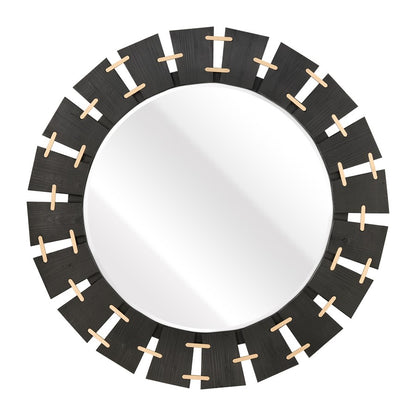 Atlas Lighting Blade 50in Round Wall Mirror | Black Wood Industrial Frame | Entryway & Bedroom Accent | 50.5 x 1.75 x 50.5 in | Model MI11016-01