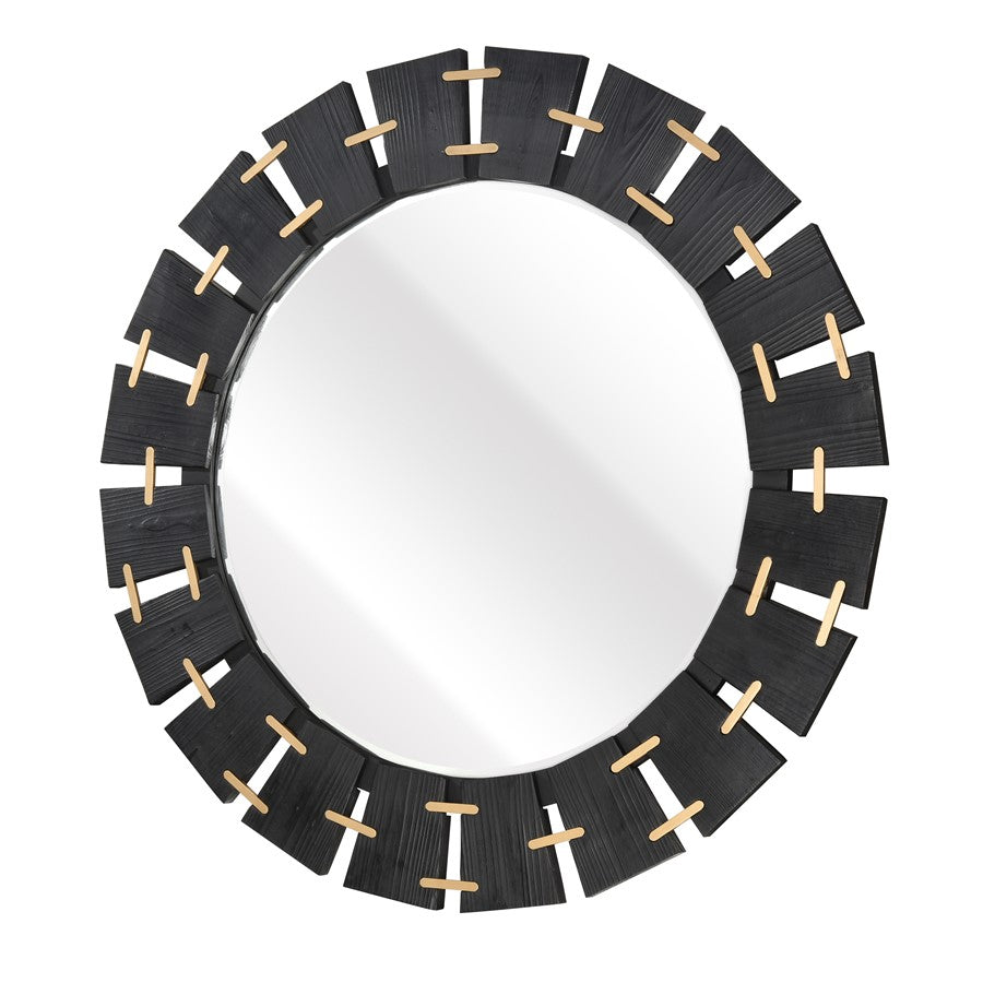 Atlas Lighting Blade 50in Round Wall Mirror | Black Wood Industrial Frame | Entryway & Bedroom Accent | 50.5 x 1.75 x 50.5 in | Model MI11016-01