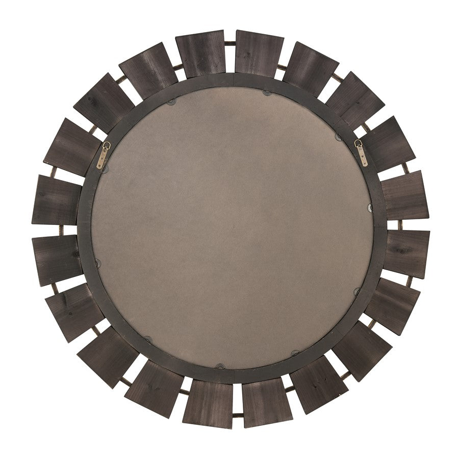 Atlas Lighting Blade 50in Round Wall Mirror | Black Wood Industrial Frame | Entryway & Bedroom Accent | 50.5 x 1.75 x 50.5 in | Model MI11016-01