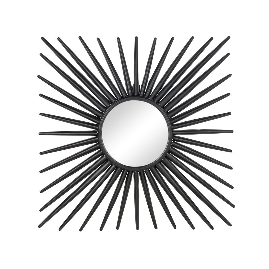 Atlas Lighting Burst 16in Round Wall Mirror | Black Metal Sunburst Frame | Entryway & Living Room Accent | 16 x 1.75 x 16 in | Model MI11019-01