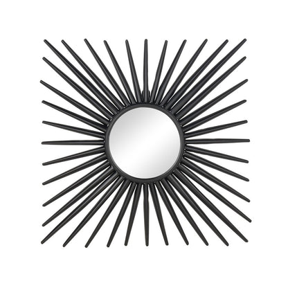 Atlas Lighting Burst 16in Round Wall Mirror | Black Metal Sunburst Frame | Entryway & Living Room Accent | 16 x 1.75 x 16 in | Model MI11019-01