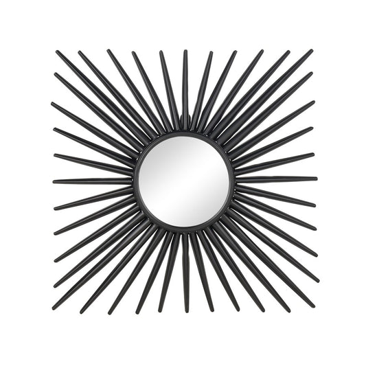 Atlas Lighting Burst 16in Round Wall Mirror | Black Metal Sunburst Frame | Entryway & Living Room Accent | 16 x 1.75 x 16 in | Model MI11019-01