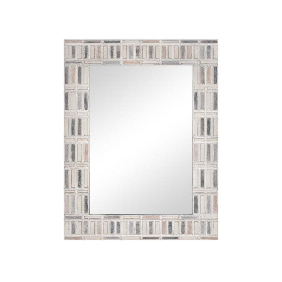 Atlas Lighting Derse 31.75in Wall Mirror | Ivory and Multicolor Wood Composite Frame | Entryway & Living Room Accent | Model MI11032-01
