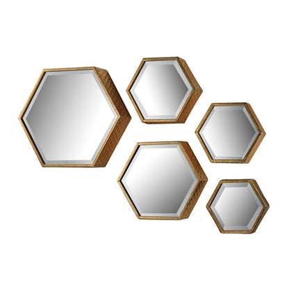 Atlas Hexagonal Wall Mirror Set of 5 | Gold Metal Frames | Gallery Wall & Entryway | 15.75 x 4 x 13.75 in | Model MI11045-01S