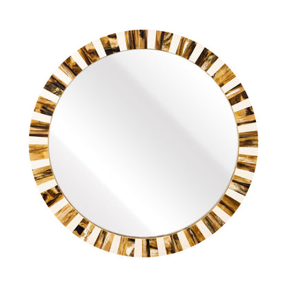 Atlas Lighting Jimma 30in Round Wall Mirror | Transitional Horn Composite Frame | Bathroom & Bedroom Accent | 30 x 0.75 x 30 in | Model MI11049-01
