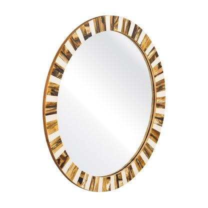Atlas Lighting Jimma 30in Round Wall Mirror | Transitional Horn Composite Frame | Bathroom & Bedroom Accent | 30 x 0.75 x 30 in | Model MI11049-01