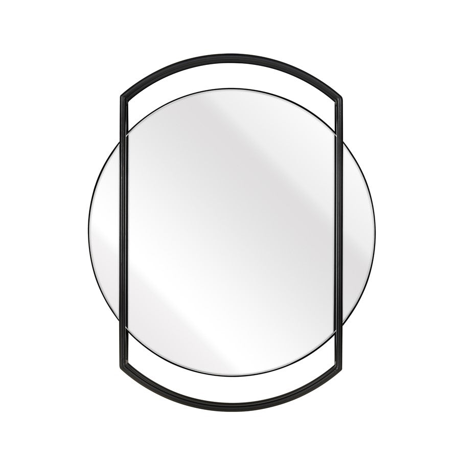 Atlas Lighting Jiri 23in Round Wall Mirror | Contemporary Black Metal Frame | Living Room & Entryway Accent | 23.75 x 2.5 x 29 in | Model MI11050-01