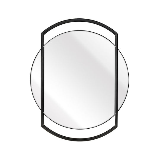 Atlas Lighting Jiri 23in Round Wall Mirror | Contemporary Black Metal Frame | Living Room & Entryway Accent | 23.75 x 2.5 x 29 in | Model MI11050-01
