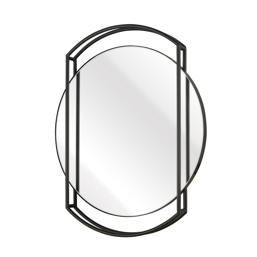 Atlas Lighting Jiri 23in Round Wall Mirror | Contemporary Black Metal Frame | Living Room & Entryway Accent | 23.75 x 2.5 x 29 in | Model MI11050-01