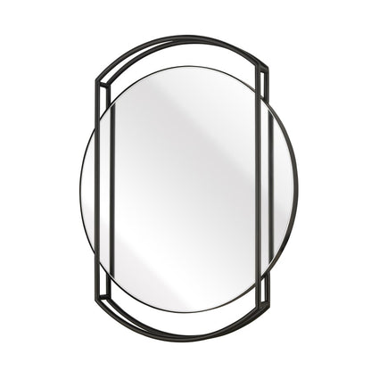 Atlas Lighting Jiri 23in Round Wall Mirror | Contemporary Black Metal Frame | Living Room & Entryway Accent | 23.75 x 2.5 x 29 in | Model MI11050-01