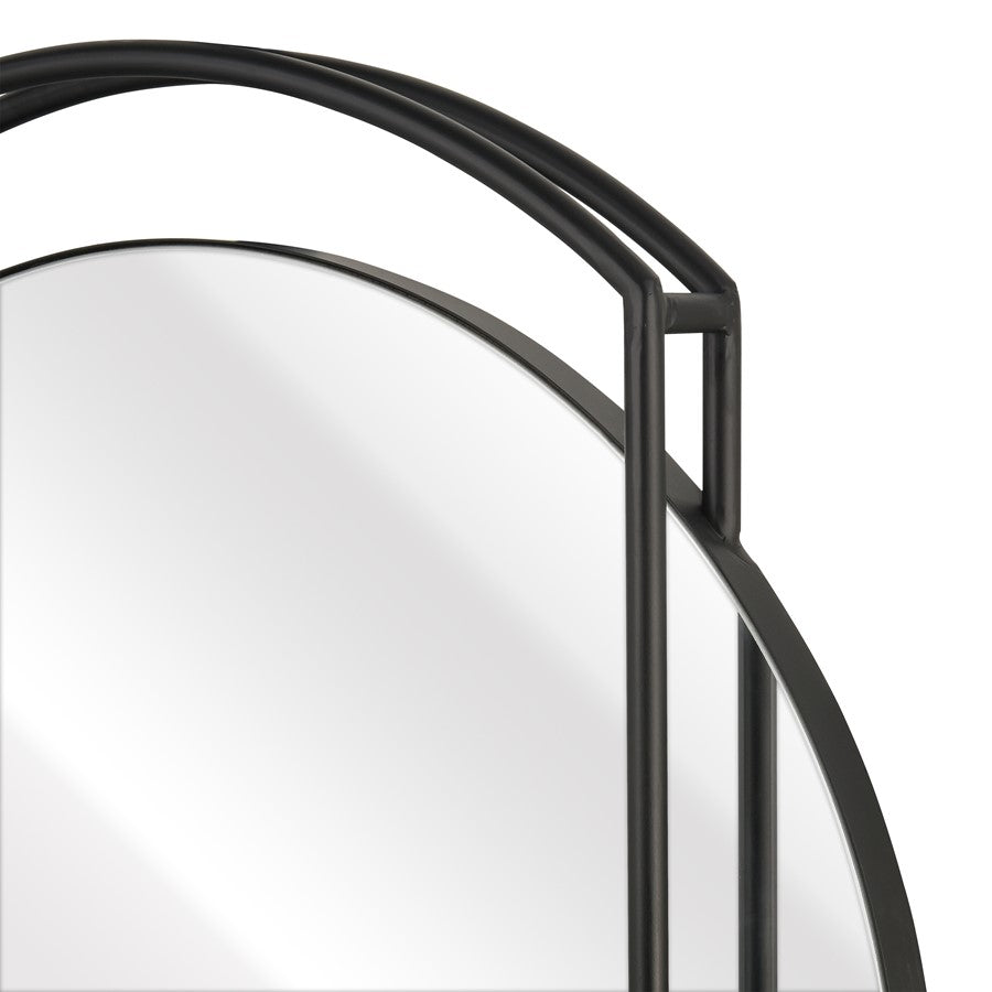 Atlas Lighting Jiri 23in Round Wall Mirror | Contemporary Black Metal Frame | Living Room & Entryway Accent | 23.75 x 2.5 x 29 in | Model MI11050-01